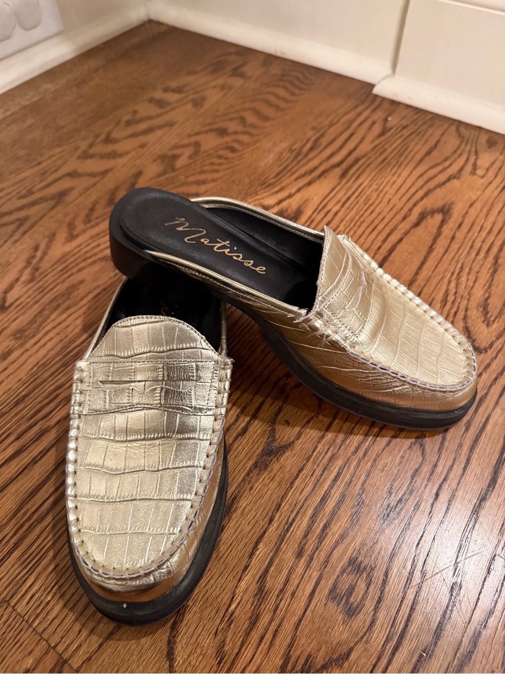 Matisse Metallic Gold Croc-Embossed Loafers